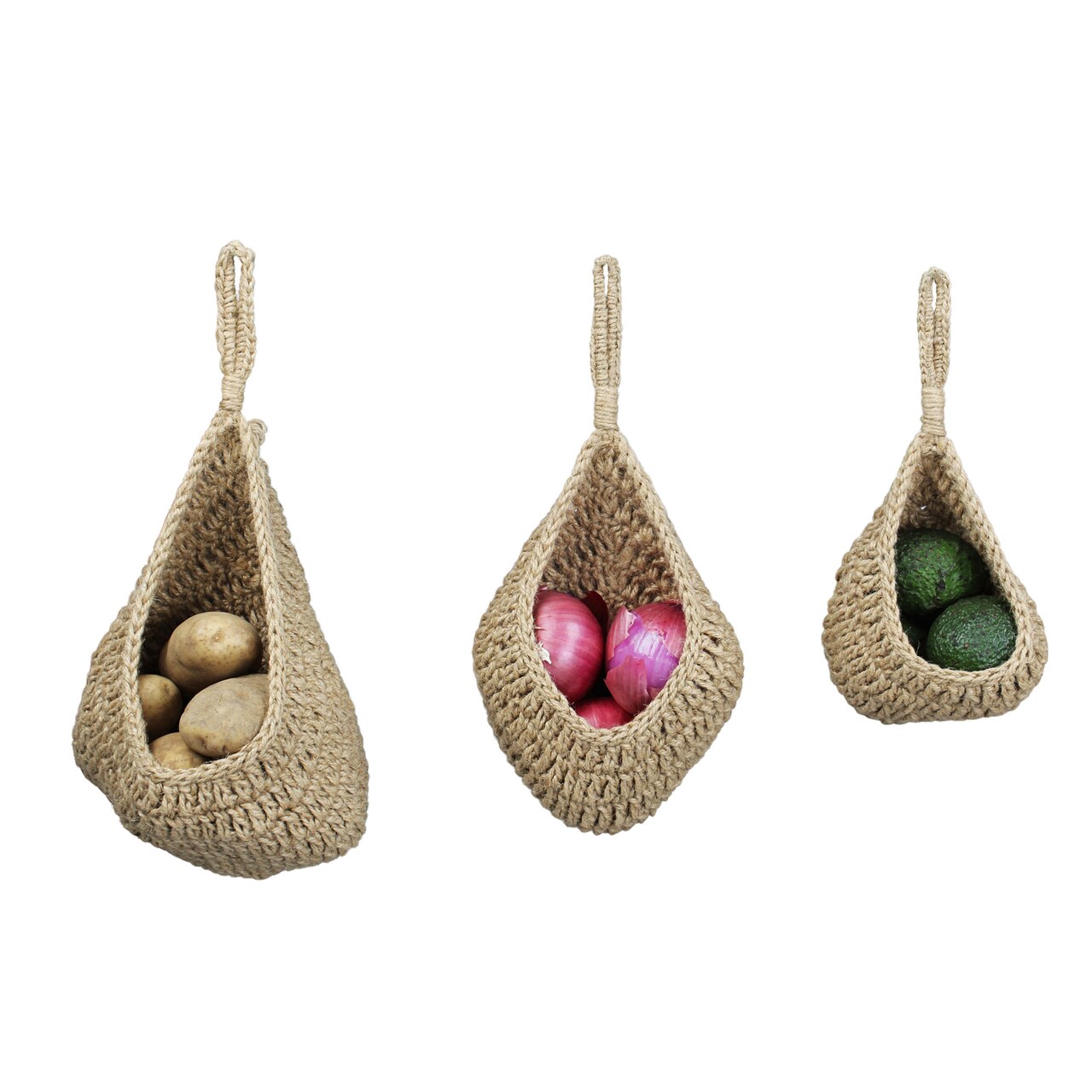 Potted Pans Wall Hanging Fruit Baskets for Kitchen - Jute Onion Hanging Basket